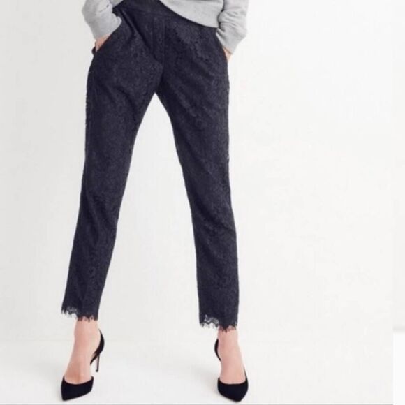J.Crew Black Lace Overlay Pants Crop Ankle Length Size 4 NWOT - Picture 1 of 14